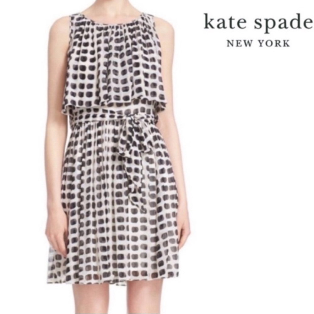 Kate Spade 100% silk Island Stamp black/white dress. Size 00.
